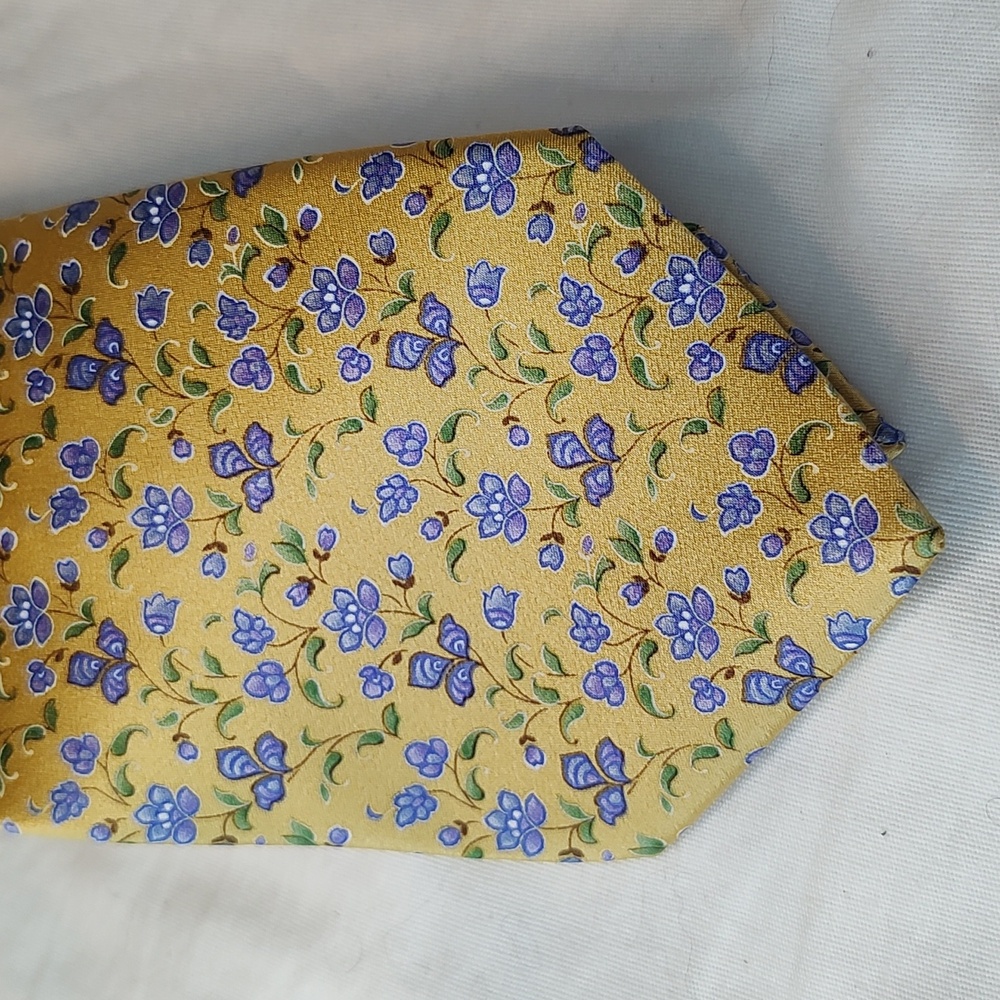 Valentino 100% Silk Made in Italy Yellow and Purple/Blue tie